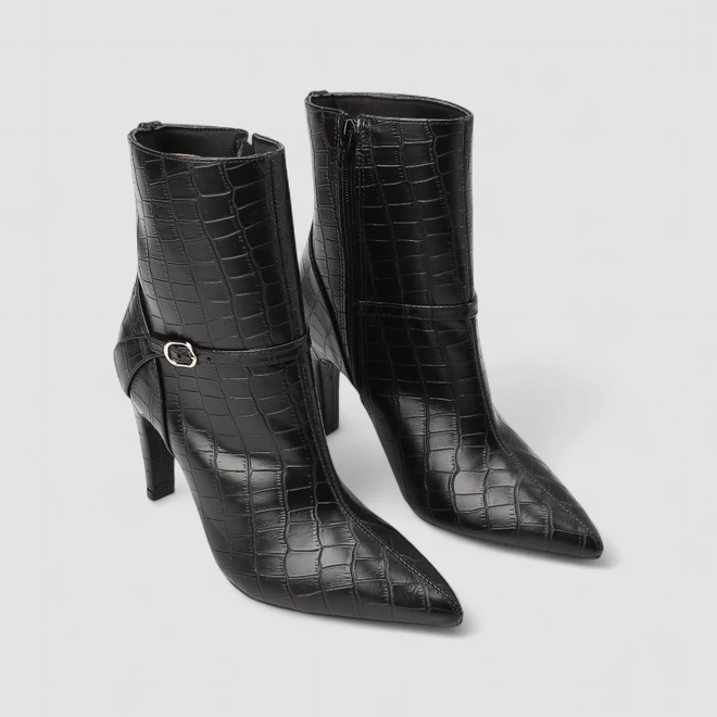 Bota Feminina Gabriela Cano Médio Textura Croco Preto