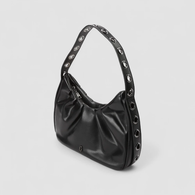 Bolsa Hobo Gabriela Média Detalhe Ilhós Preta