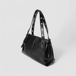 Bolsa De Ombro Gabriela Média Detalhe Ilhós Preta