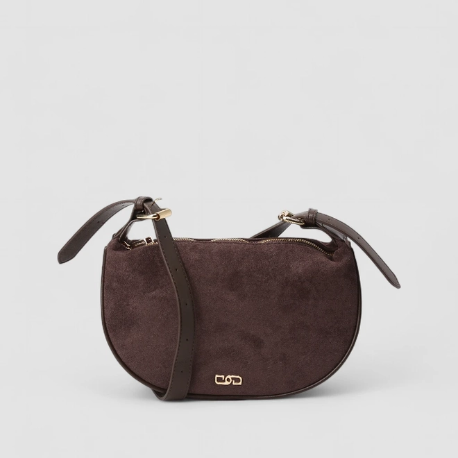 Bolsa Transversal Gabriela Média Suede Marrom