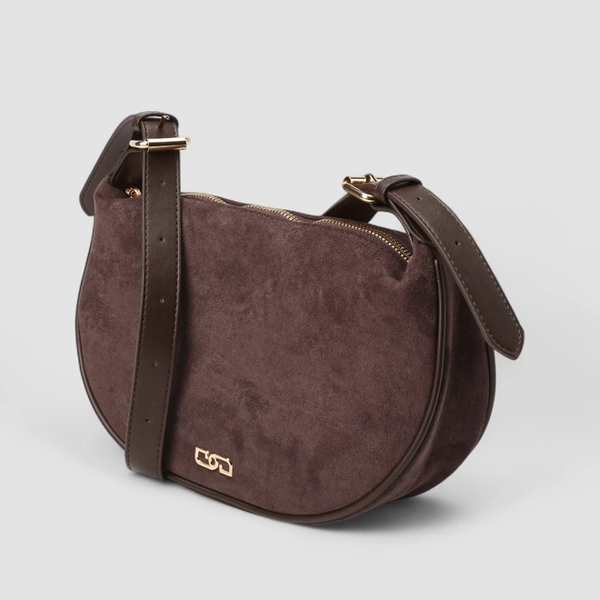 Bolsa Transversal Gabriela Média Suede Marrom