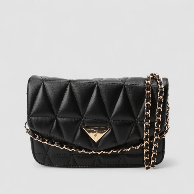 Bolsa Camera Bag Gabriela Pequena Transversal Alça Metalizada Matelassê Preto
