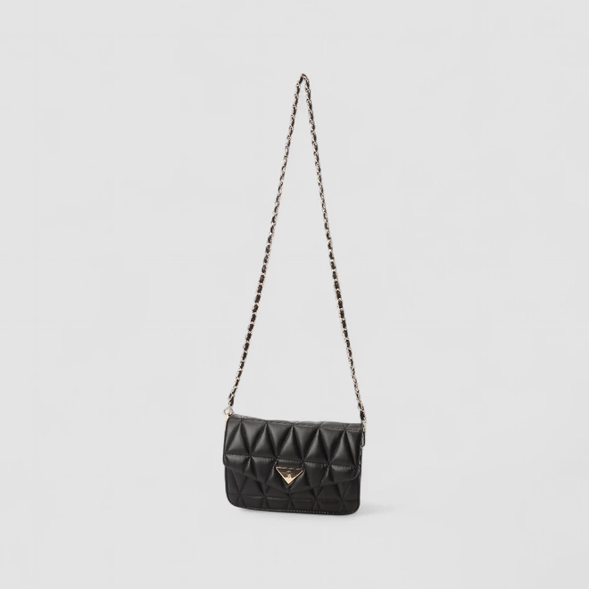 Bolsa Camera Bag Gabriela Pequena Transversal Alça Metalizada Matelassê Preto
