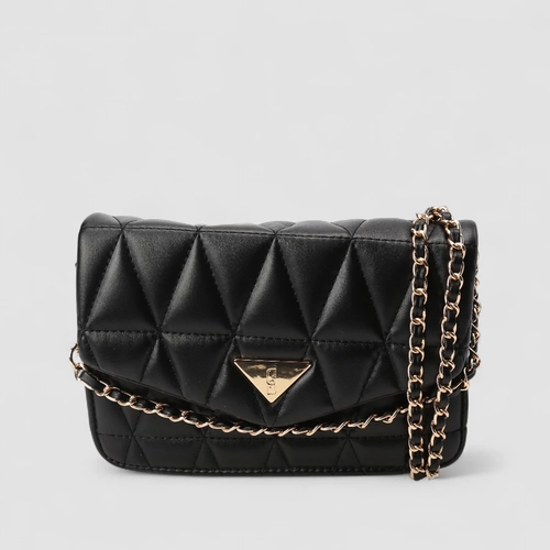 Bolsa Camera Bag Gabriela Pequena Transversal Alça Metalizada Matelassê Preto