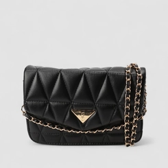 Bolsa Camera Bag Gabriela Pequena Transversal Alça Metalizada Matelassê Preto