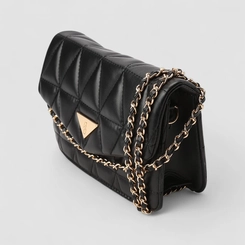 Bolsa Camera Bag Gabriela Pequena Transversal Alça Metalizada Matelassê Preto