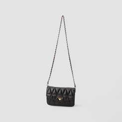 Bolsa Camera Bag Gabriela Pequena Transversal Alça Metalizada Matelassê Preto