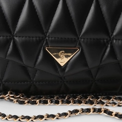 Bolsa Camera Bag Gabriela Pequena Transversal Alça Metalizada Matelassê Preto