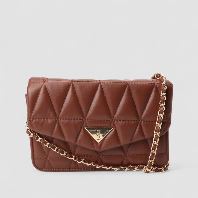 Bolsa Camera Bag Gabriela Pequena Transversal Alça Metalizada Matelassê Marrom