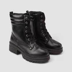 Bota Coturno Feminino Mooncity Cano Médio Tratorado Preto