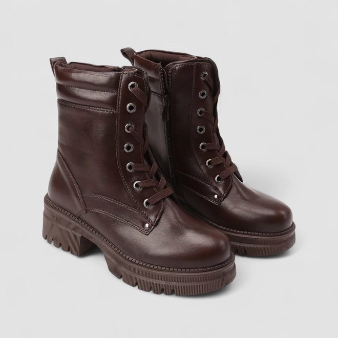 Bota Coturno Feminino Mooncity Cano Médio Tratorada Marrom
