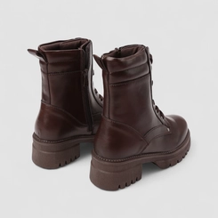 Bota Coturno Feminino Mooncity Cano Médio Tratorada Marrom