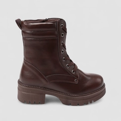 Bota Coturno Feminino Mooncity Cano Médio Tratorada Marrom
