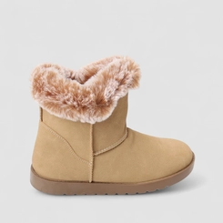 Bota Feminina Mooncity Cano Curto Peluciada Bege
