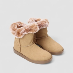 Bota Feminina Mooncity Cano Curto Peluciada Bege