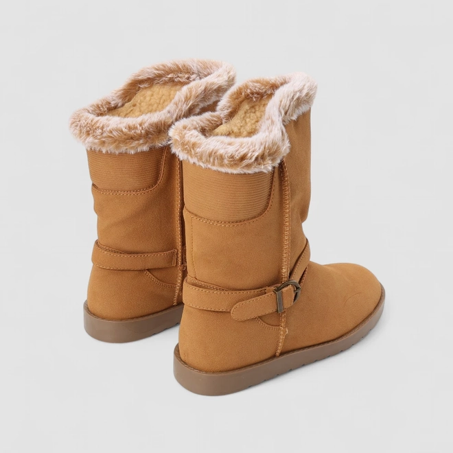 Bota Feminina Mooncity Cano Médio Fivela Peluciada Caramelo