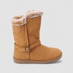 Bota Feminina Mooncity Cano Médio Fivela Peluciada Caramelo