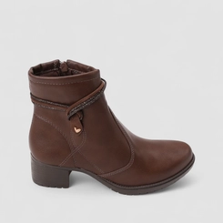 Ankle Boot Feminina Mississipi Salto Bloco Tiras Strass Marrom