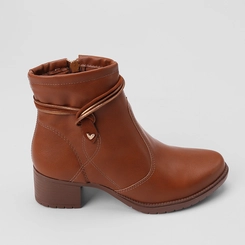 Ankle Boot Feminina Mississipi Salto Bloco Zíper Coração Caramelo