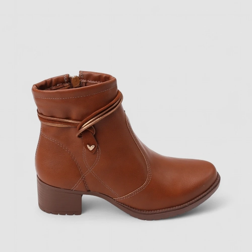 Bota Feminina Mississipi Salto Bloco Zíper Coração Caramelo