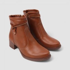 Ankle Boot Feminina Mississipi Salto Bloco Zíper Coração Caramelo