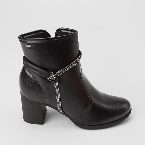 Ankle Boot Feminina Dakota Salto Bloco Detalhe Strass & Nó Preto