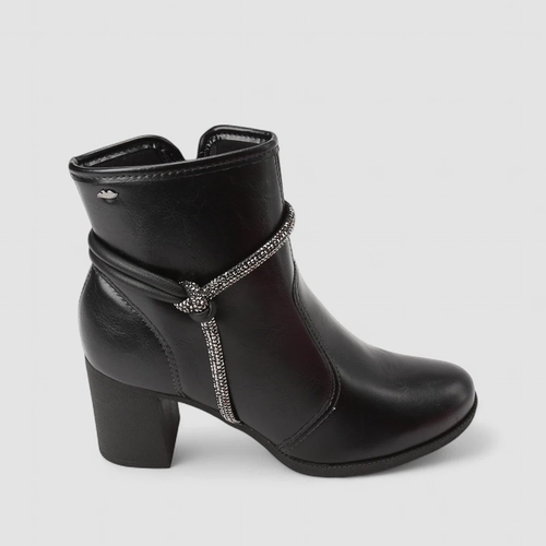 Bota Feminina Dakota Salto Bloco Detalhe Strass & Nó Preto