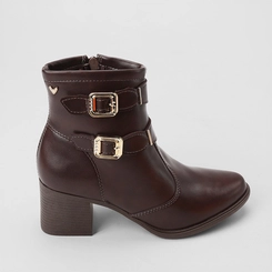 Ankle Boot Feminina Mississipi Tira Dupla Fivela Metalizada Marrom