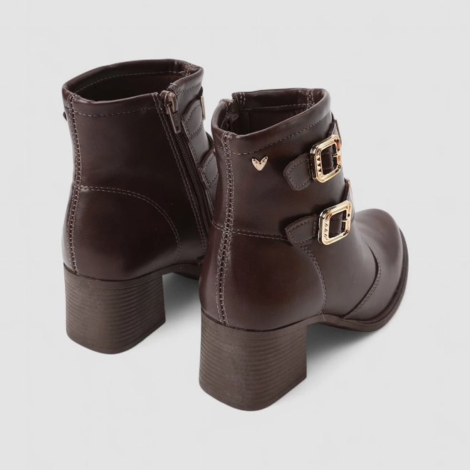Ankle Boot Feminina Mississipi Tira Dupla Fivela Metalizada Marrom