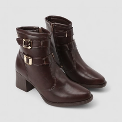 Ankle Boot Feminina Mississipi Tira Dupla Fivela Metalizada Marrom