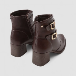 Ankle Boot Feminina Mississipi Tira Dupla Fivela Metalizada Marrom