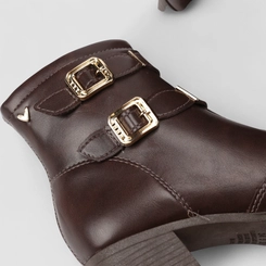 Ankle Boot Feminina Mississipi Tira Dupla Fivela Metalizada Marrom