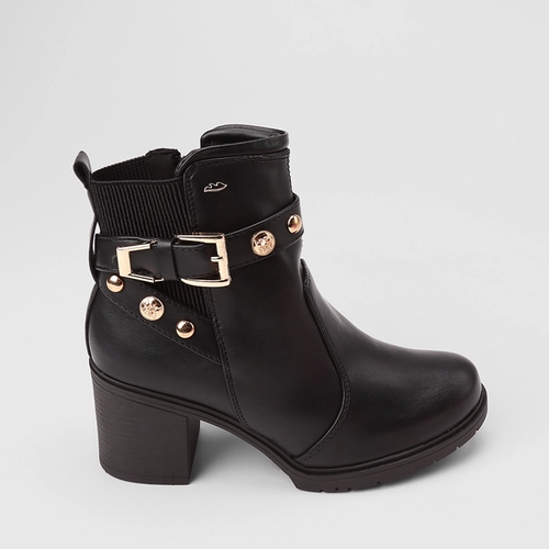 Bota Chelsea Feminina Dakota Cano Curto Detalhe Fivela & Tachas Preto