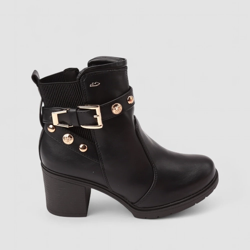 Bota Feminina Dakota Salto Bloco Detalhe Fivelas & Tachas Preto