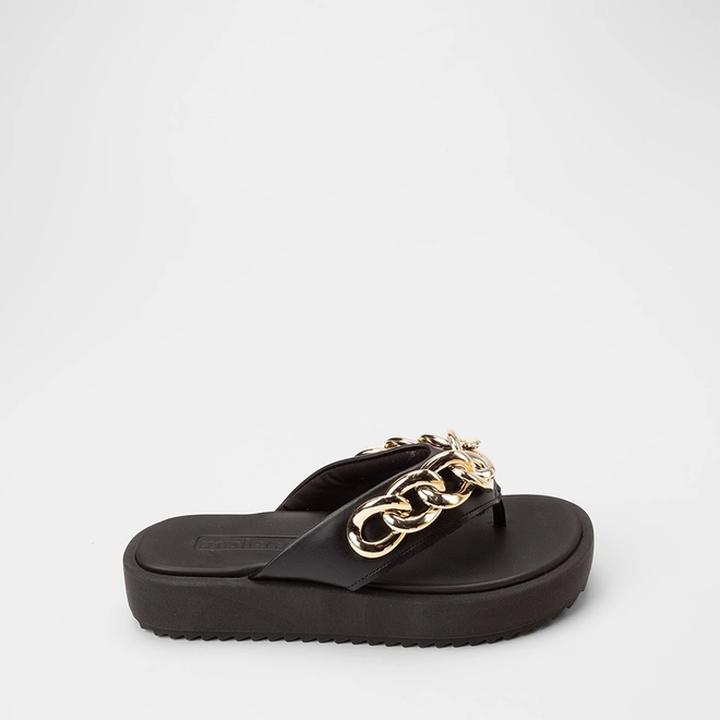 Tamanco Feminino Moleca Flatform Detalhe Corrente Preto