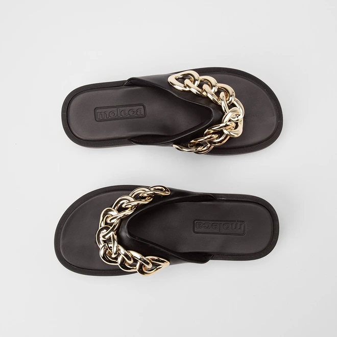Tamanco Feminino Moleca Flatform Detalhe Corrente Preto