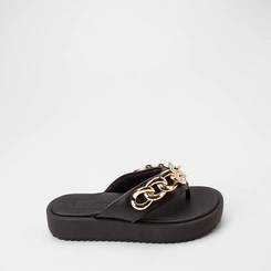 Tamanco Feminino Moleca Flatform Detalhe Corrente Preto