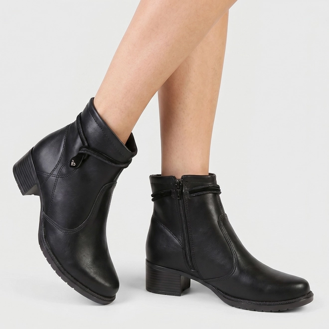 Ankle Boot Feminina Mississipi Salto Bloco Zíper Coração Preto