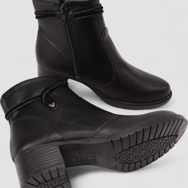 Ankle Boot Feminina Mississipi Salto Bloco Zíper Coração Preto