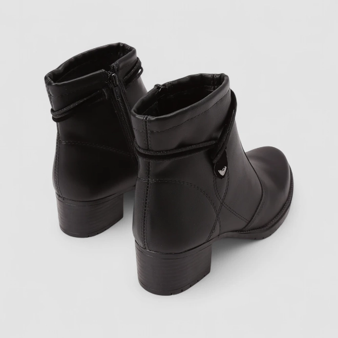 Ankle Boot Feminina Mississipi Salto Bloco Zíper Coração Preto