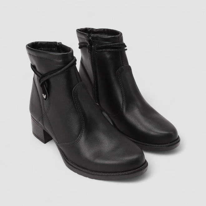 Ankle Boot Feminina Mississipi Salto Bloco Zíper Coração Preto
