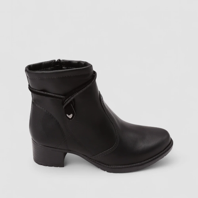 Ankle Boot Feminina Mississipi Salto Bloco Zíper Coração Preto
