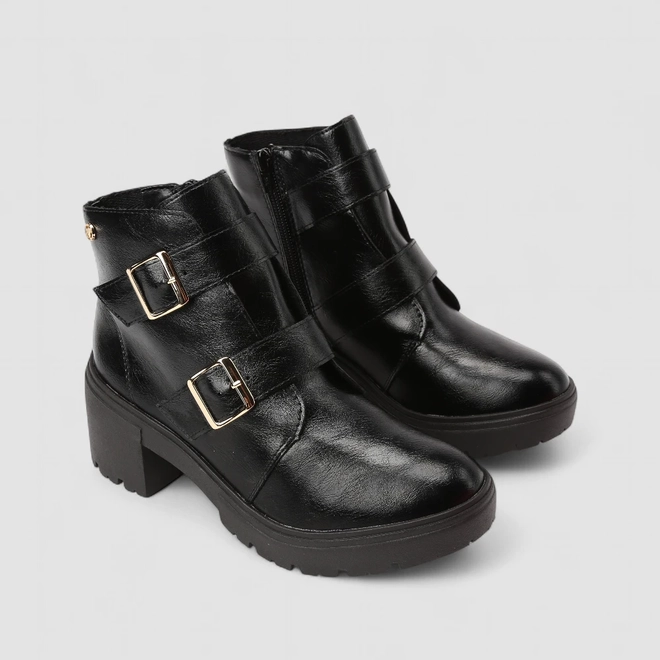 Ankle Boot Feminina Via Uno Detalhe Tiras Fivela Preto