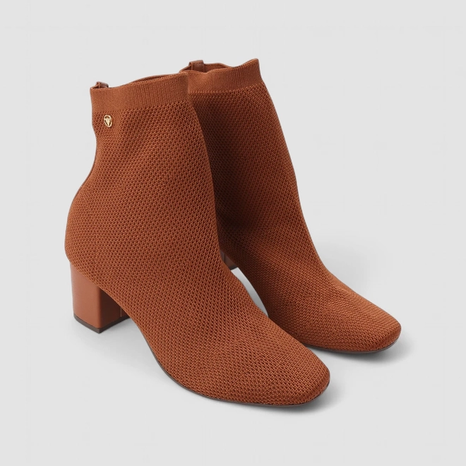 Bota Feminina Via Uno Knit Cano Curto Marrom