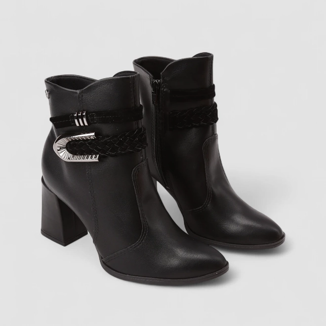 Bota Feminina Mississipi Cano Curto Tira Tressê Detalhe Fivela Preto