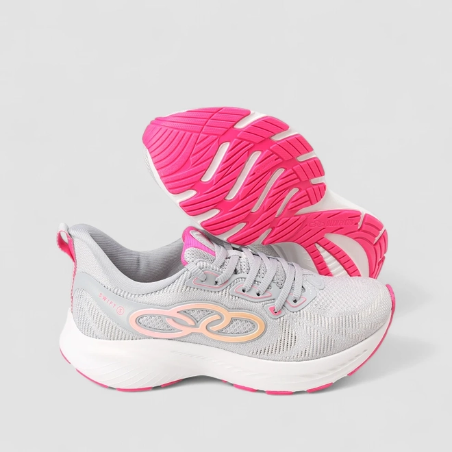 Tênis Esportivo Feminino Olympikus Swift 5 Cinza & Rosa