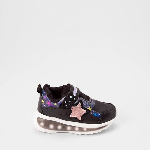 Tênis Casual Infantil Gabrielinha Detalhe Recorte Estrelas Glitter Led Preto