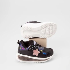Tênis Casual Infantil Gabrielinha Detalhe Recorte Estrelas Glitter Led Preto