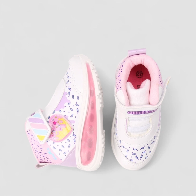 Tênis Casual Infantil Gabrielinha Led Coração Branco & Roxo
