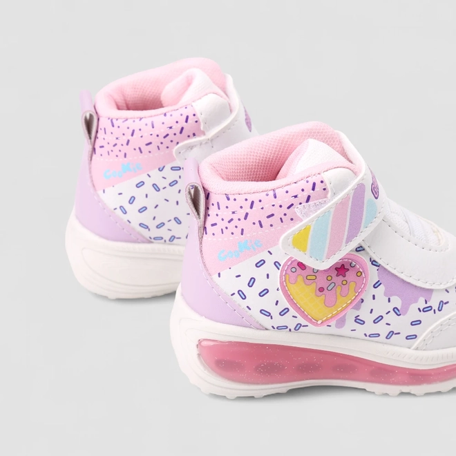 Tênis Casual Infantil Gabrielinha Led Coração Branco & Roxo